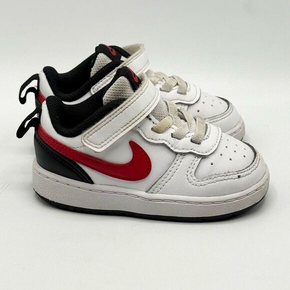 Nike Court Borough 2 Black White Red Aplix Sneakers - Kids US 6C / BQ5453-110 - Picture 1 of 10